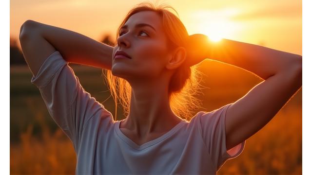 Woman stretching outdoors at sunrise